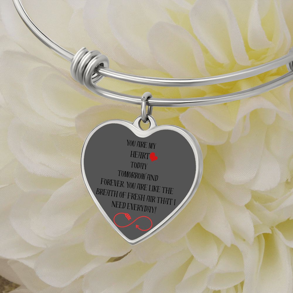 GRAY HEART BANGLE WITH OPTIONAL ENGRAVING ON THE BACK FOR A LOVED ONE