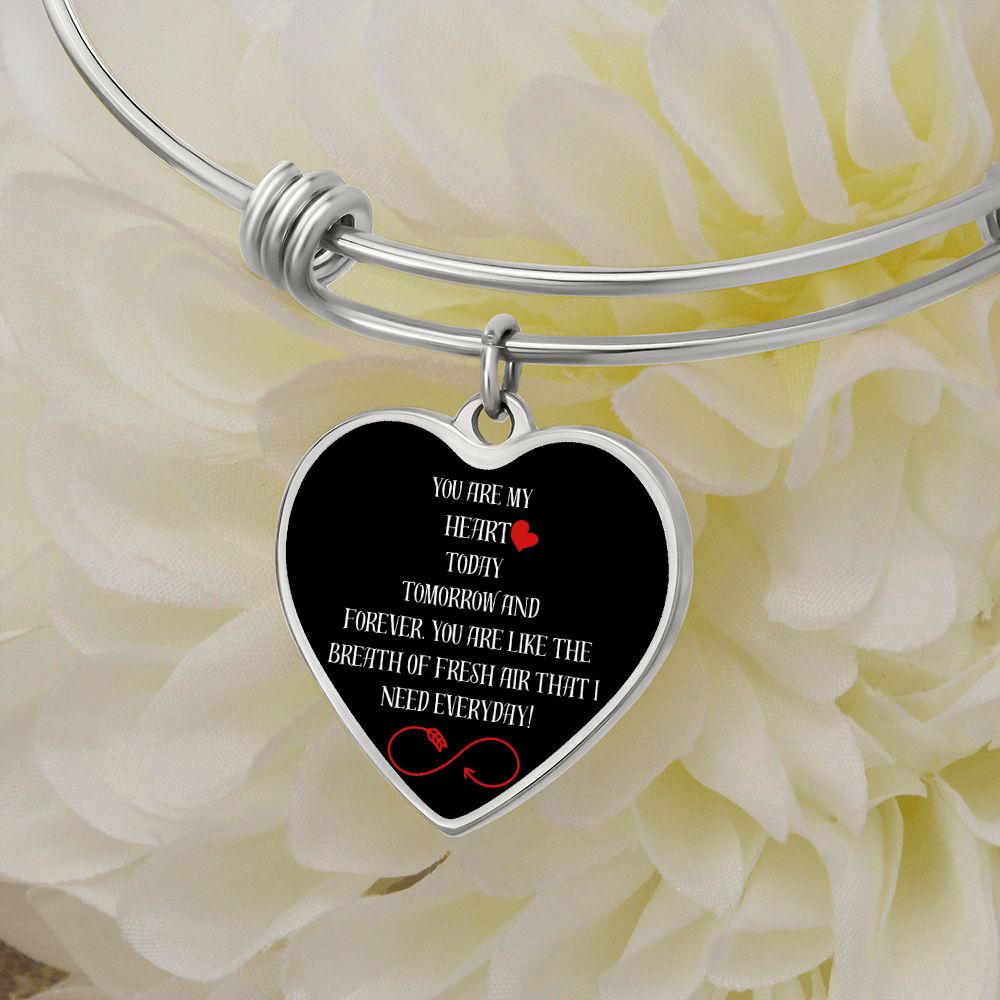 BLACK HEART BANGLE WITH OPTIONAL ENGRAVING ON THE BACK FOR A LOVED ONE